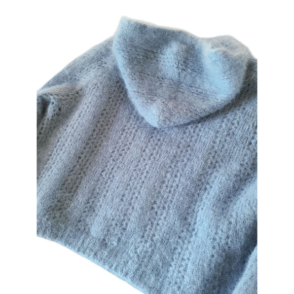 Sezane Theodore Kid Mohair Blend Open Knit Hooded Jumper Powder Blue Size Small - Picture 8 of 9